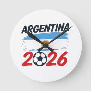 Argentina 2026 Soccer Fan Design Flag Colors Round Clock