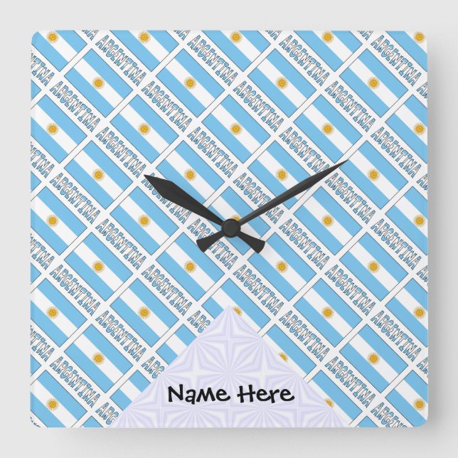 Argentina and Argentine Flag Tiled with Your Name  Square Wall Clock (Front)