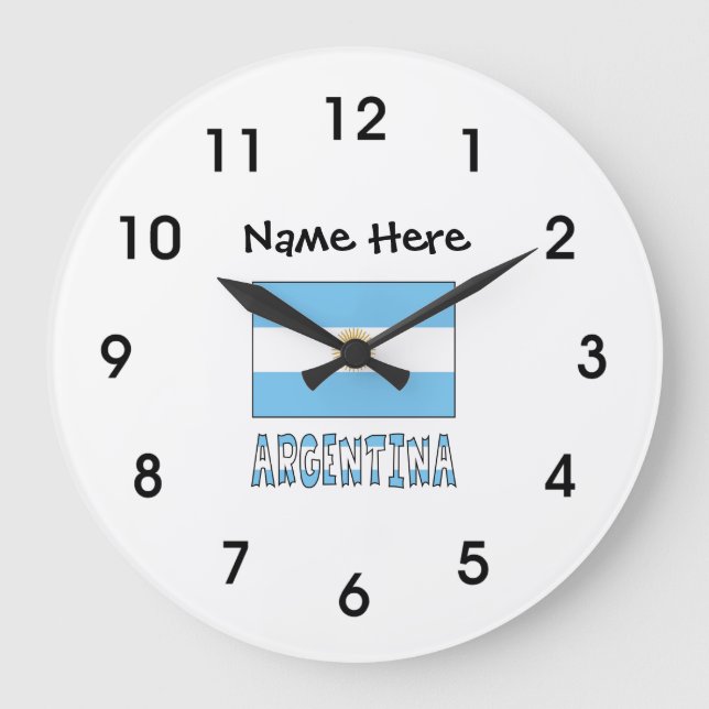 Argentina and Argentine Flag with Your Name Large  Clock (Front)