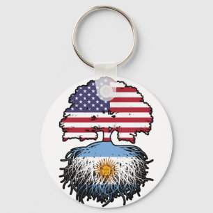 Argentina Argentine American USA Tree Roots Flag Keychain