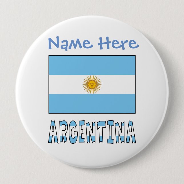 Argentina Argentine Flag Blue Personalization  4 Inch Round Button (Front)