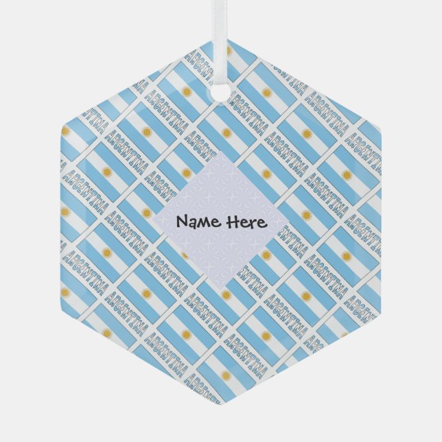 Argentina Argentine Flag Tiled Personalized  Glass Ornament (Front)