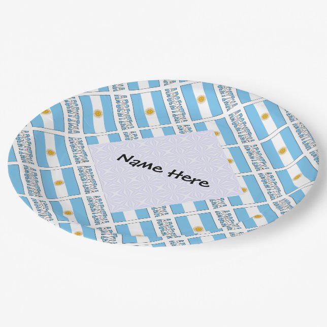Argentina Argentine Flag Tiled Personalized  Paper Plate (Angled)