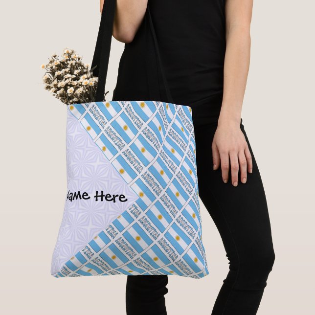 Argentina Argentine Flag Tiled Personalized Text Tote Bag (Close Up)