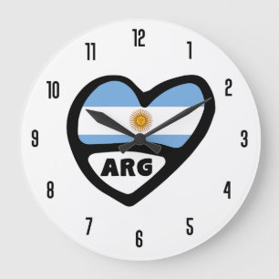 Argentina Country Code ARG Flag Heart Large Clock