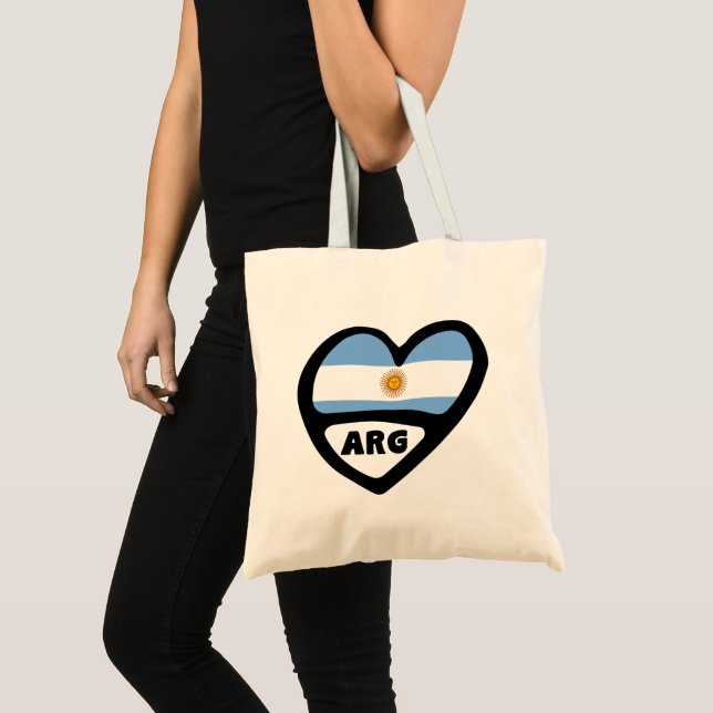 Argentina Country Code Flag Heart Pin Badge, ARG Tote Bag (Front (Product))