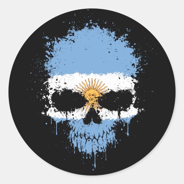 Argentina Dripping Splatter Skull Classic Round Sticker (Front)