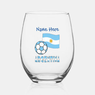 Argentina Flag and Soccer Personalized Stemless Wine Glass