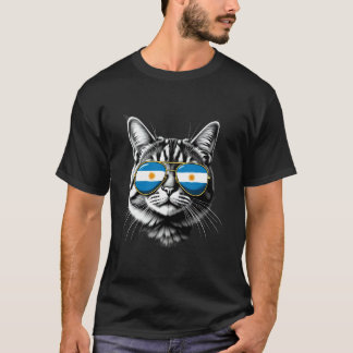 Argentina Flag Cat Face Sunglasses Argentinian Fla T-Shirt