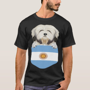 Argentina Flag Lowchen Dog In Pocket T-Shirt