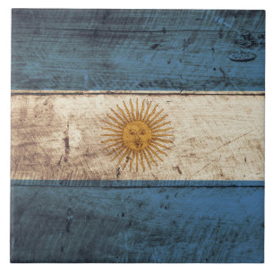 Argentina Flag on Old Wood Grain Tile