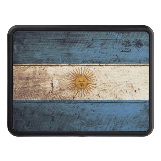 Argentina Flag on Old Wood Grain Trailer Hitch Cover (Front)