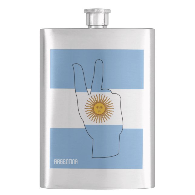 Argentina Flag Victory Sign Patriotic Hip Flask (Front)