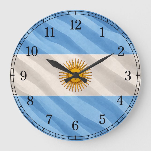 Argentina Flag Wall Clock — Waving Flag Design (Front)