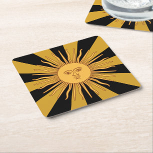 Argentina Golden Sun, Sol de Mayo party Square Paper Coaster