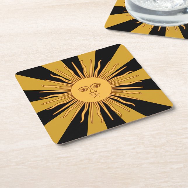 Argentina Golden Sun, Sol de Mayo party Square Paper Coaster (Angled)