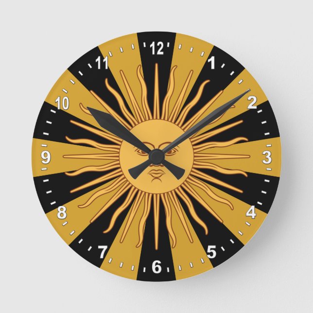 Argentina Golden Sun, Sol de Mayo Round Clock (Front)