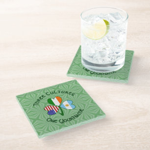 Argentina Ireland USA Shamrock Flag Personalized Glass Coaster