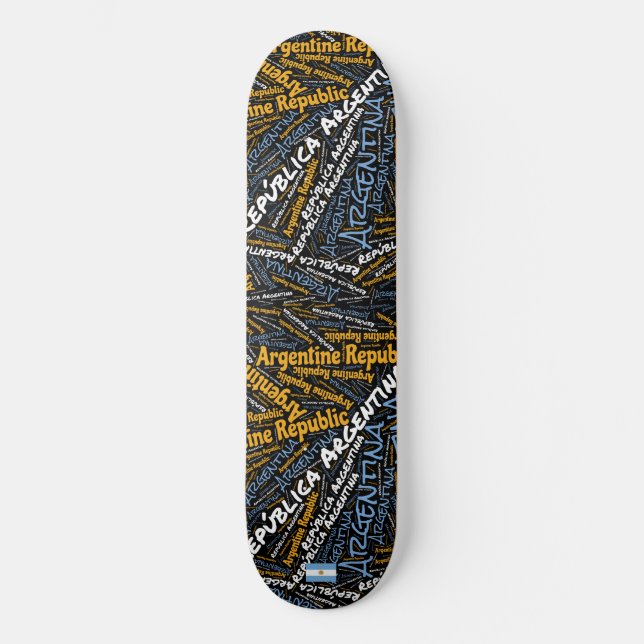 Argentina National Pride Wordcloud Skateboard (Front)