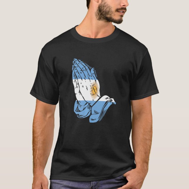 Argentina Praying Hands Flag Camisa De Argentina   T-Shirt (Front)