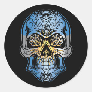 Argentina  Skull And Roses Flag Classic Round Sticker
