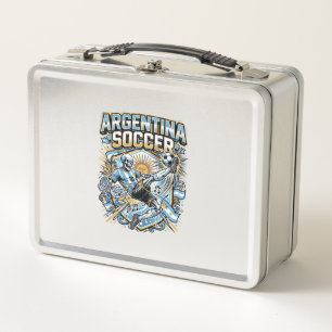 Argentina Soccer Skeleton Striker Nations Poster S Metal Lunch Box