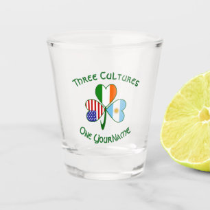 Argentina USA Ireland Flags Shamrock Personalized Shot Glass