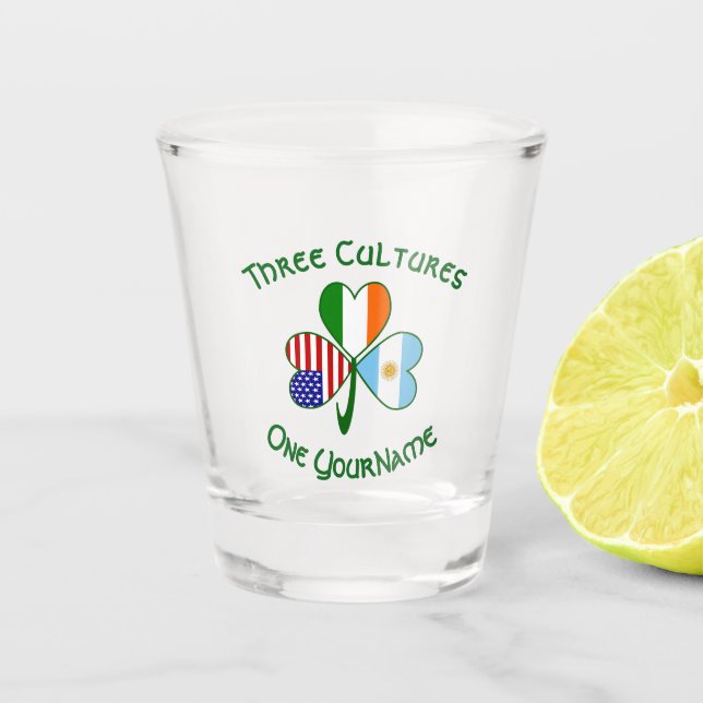 Argentina USA Ireland Flags Shamrock Personalized  Shot Glass (Front)