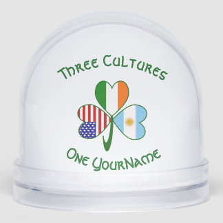 Argentina USA Ireland Flags Shamrock Personalized Snowglobe