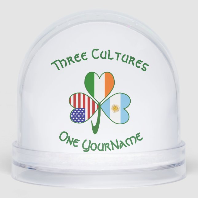 Argentina USA Ireland Flags Shamrock Personalized  Snowglobe (Front)