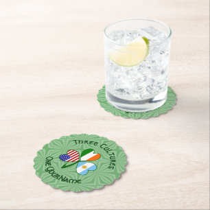 Argentina USA Ireland Flags Shamrock Your Name Paper Coaster
