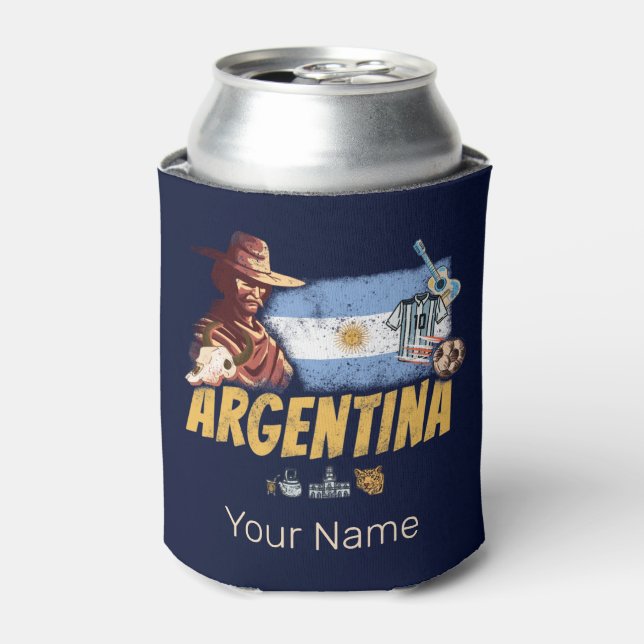 Argentina vintage gaucho with flag soccer ball can cooler (Can Front)