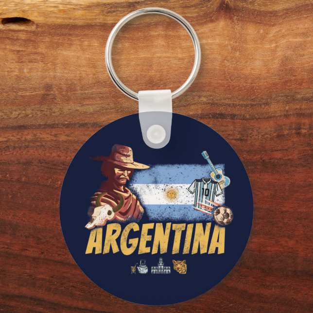 Argentina vintage gaucho with flag soccer ball keychain (Front)
