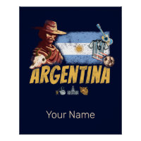 Argentina vintage gaucho with flag soccer ball