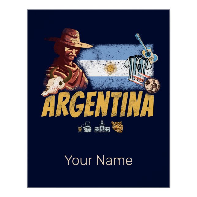 Argentina vintage gaucho with flag soccer ball poster (Front)