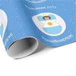 Argentine Angel Hanukkah Flag Personalized Wrapping Paper<br><div class="desc">Design, on personalized gift wrapping paper, has an angel wearing the Flag of Argentina. Above, the words, in white letters, read, HANUKKAH 20??. Below, a place for a name, yours, for a personalized look, or, your gift recipient's for a thoughtful gift wrap. The angel sits on a circle of white...</div>