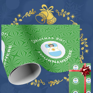 Argentine Christmas Angel Flag Personalized Wrapping Paper