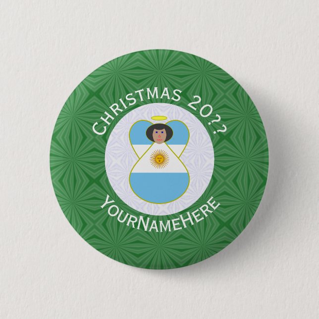 Argentine Flag Christmas Angel Personalized 2 Inch Round Button (Front)