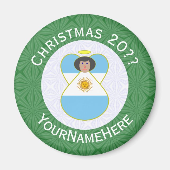 Argentine Flag Christmas Angel Personalized Magnet (Front)