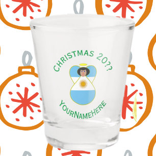 Argentine Flag Christmas Angel Personalized Shot Glass