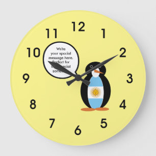 Argentine Flag Talking Ms. Penguin Large Clock