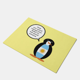 Argentine Flag Talking Ms Penguin Personalized Doormat