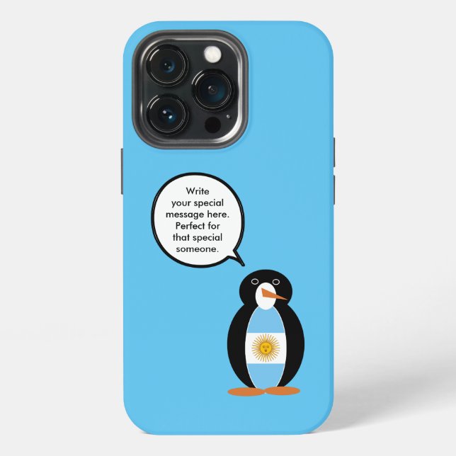 Argentine Flag Talking Ms Penguin Personalized iPhone Case (Back)