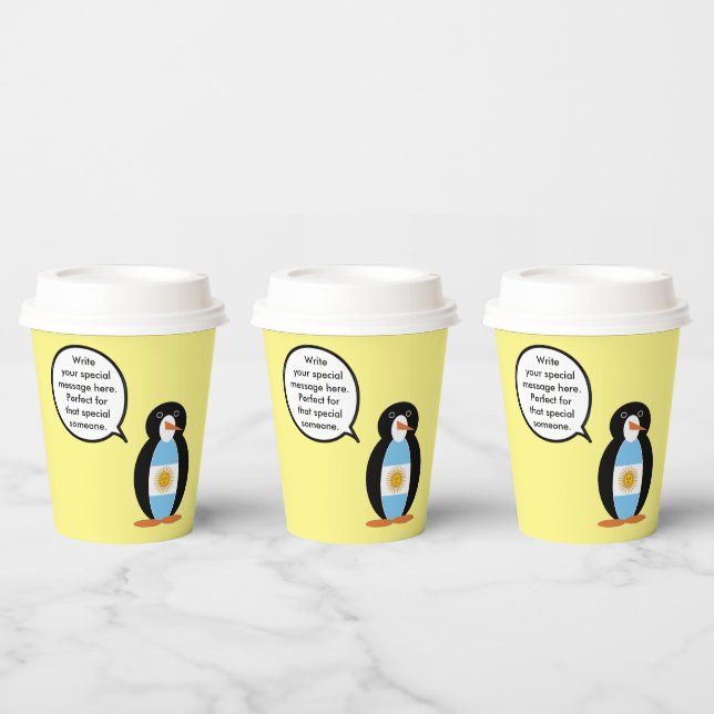 Argentine Flag Talking Ms Penguin Personalized Paper Cups (Multi)