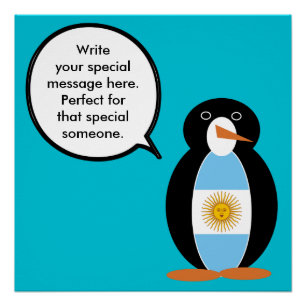 Argentine Flag Talking Ms Penguin Personalized Poster