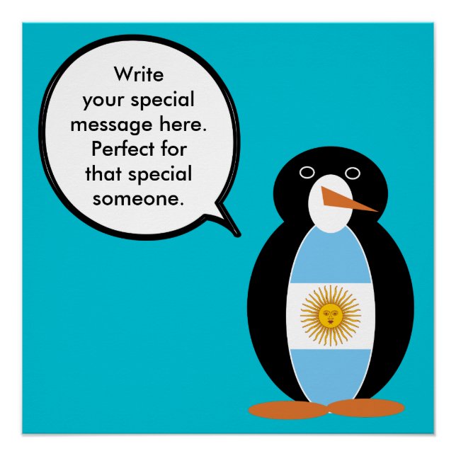 Argentine Flag Talking Ms Penguin Personalized Poster (Front)