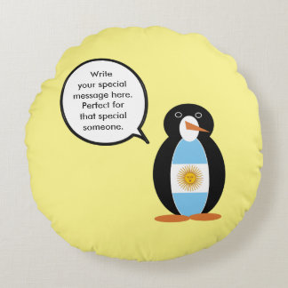 Argentine Flag Talking Ms Penguin Personalized Round Pillow