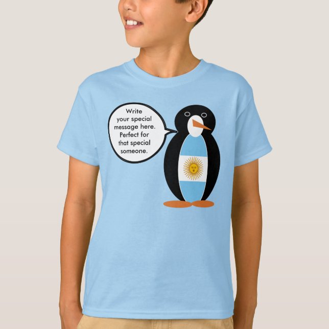 Argentine Flag Talking Ms Penguin Personalized T-Shirt (Front)