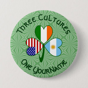 Argentine Irish American Flag Shamrock Personalize 3 Inch Round Button