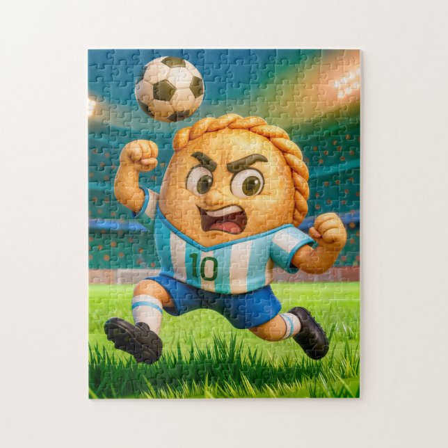 Argentinian empanada soccer player jumping for hea jigsaw puzzle (Vertical)